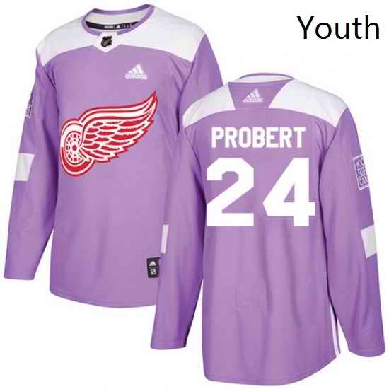 Youth Adidas Detroit Red Wings 24 Bob Probert Authentic Purple Fights Cancer Practice NHL Jersey